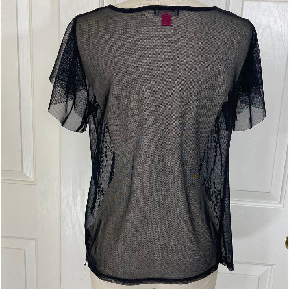Vince Camuto Black sequin top, New mesh sequin fringe flutter sleeve top - Picture 4 of 8